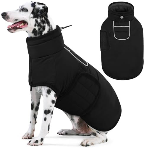 AOFITEE Großer Hundemantel, Warme Hundewinterjacke mit Eingebautem Geschirr, Reflektierender Hundemantel Schneeanzug für den Winter, Winddichte Hundefleecejacke für Französische Bulldogge