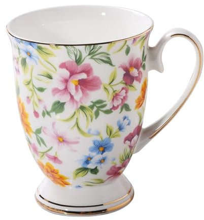 Hobngmuc Bone China Floral Ceramic Coffee Cup, 300 ml - Euro Style Art Tea Mugs, Dishwasher Safe