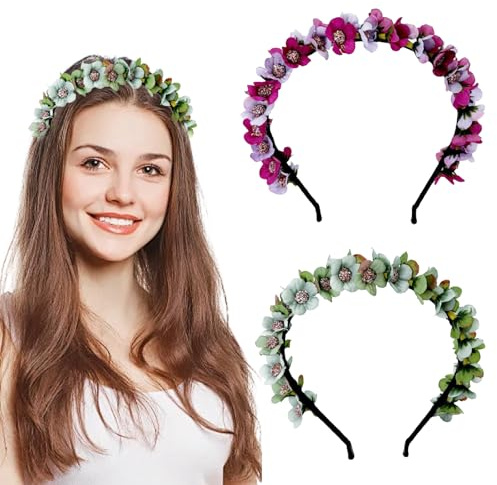 BSITSSS 2 Stück Haarreif Dirndl Blumen, Blumenkranz Haare, Blumenkrone Damen Mädchen Kopfschmuck, Blumen Haarband Floral Haarschmuck Blumen Haarkranz, für Festival Party Reisefotografie Konzert