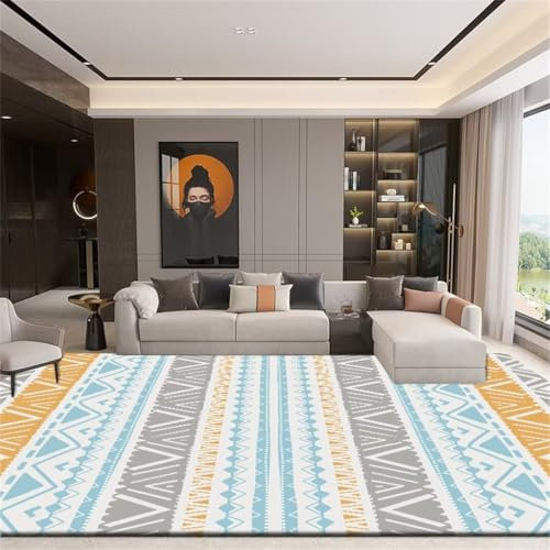 Kunsen Schreibtisch Teppich deko Zimmer Tumblr Hygroskopisch Großflächiger grau blau gelb geometrisch passende Dekoration verblasst Nicht Schlafzimmer Teenager mädchen 80X120CM