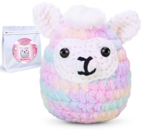 NestledCrafts Häkelset, Komplettes Häkelsets für Anfänger Erwachsene, Strickset, Weiches Garn, Eisstreifenlinie, Geschenk zum Geburtstag, Inklusive Schritt-für-Schritt Videoanleitung, Anleitung(Llama)