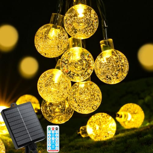 AUAUY Solar Lichterkette Aussen Wetterfest, 7M 50 LED 8 Modi IP65 Solarlichterkette Kristall Kugeln Außen/Innen Lichter Beleuchtung für Balkon Terassen Garten Bäume Weihnachten Partys Fenster-Warmweiß