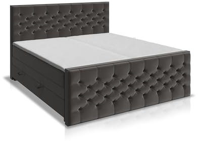 moebel-eins Lincoln Boxspringbett mit Bettkasten und inkl. Toppermatratze, Härtegrad 2/3, Bezug Stoff Anthrazit