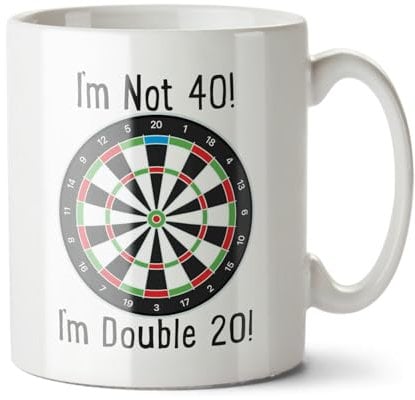 Black Raven Design - I'm Not 40! I'm Double 20! - Funny 40th Birthday, Dartboard Gift Mug, Ceramic, 11fl oz
