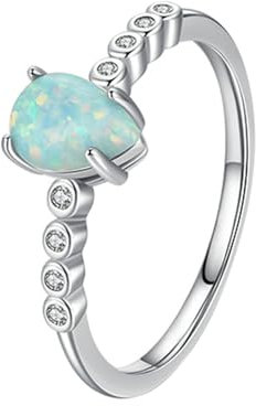Beydodo Opal Ring Weißgold 375 Damen, Verlobungsring Tropfen Opal und Moissanit Hochzeit Ringe Frauen Eheringe Nickelfrei Gr.51 (16.2)