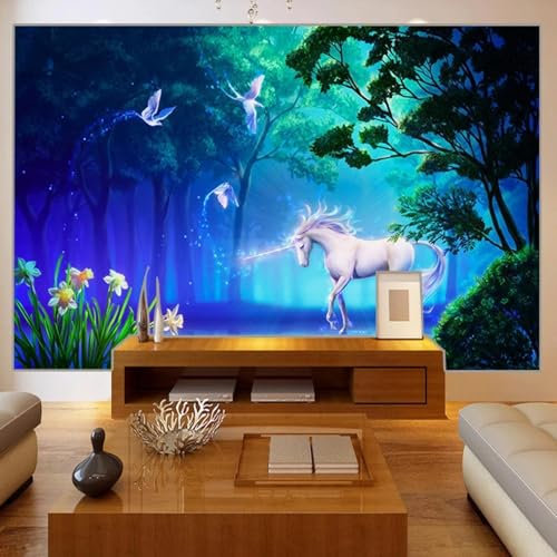 WEIMEIJIE Wandbild Tapete 3D dreidimensionale Märchen Illusion Wald fluoreszierendes weißes Pferd Kinderzimmer Wohnzimmer Schlafzimmer Hintergrundwand