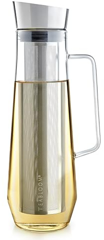 Teabloom Palais Pour Teebereiter & Getränkekrug – eleganter Krug aus Borosilikatglas mit Edelstahl-Teesieb – 1,2 l großes Fassungsvermögen – Premium Loseblatt-Tee- und Fruchtaufguss