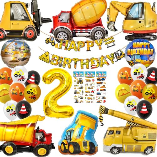 Funnity Bagger Geburtstag Deko 2 Jahre, Bagger Deko Kindergeburtstag 2, Deko 2. Geburtstag Junge, Baustelle Kindergeburtstag Party Dekoration, Bagger Luftballons Party Dekoration