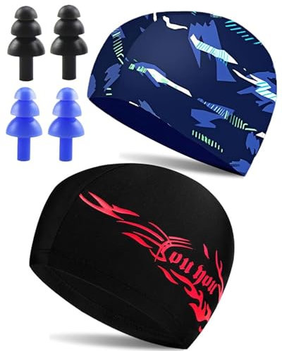 KEMUZ 2 Pcs cuffia piscina, cuffia piscina donna cuffia piscina uomo Cuffia da Nuoto per Donne Uomini Elastici Cuffia da Nuoto in Tessuto Cuffia da Nuoto per Adulti