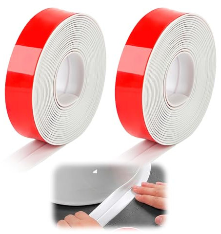 2 cintas de sellado autoadhesivas, impermeables, 3,2 x 22 mm, PVC blanco, para bañera, ducha, cocina, aseos y baño, resistente al moho y fácil de usar, humedad