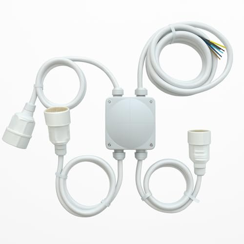 Küchenanschlussbox mit 3 Schuko Kupplungen - Power Splitter Küchenverteiler Stromverteiler für Küche Kühlschrank Microwelle Spülmaschine - 2 Meter