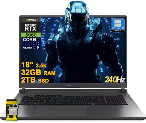 ASUS ROG Strix G18 G815 Gaming AI PC Laptop 18 2.5k (2560x1600) 240Hz (100% DCI-P3, 3ms) Intel 24-core Ultra 9 275HX 32GB RAM 2TB SSD GeForce RTX 5060 RGB Retroilluminato Wi-Fi7 Win11 1Pro ICP Hub. b