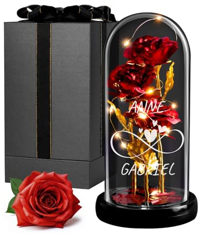 Maverton ewige Rose mit Licht personalisiert, Pärchen Geschenke | Infinity Rose in Glaskuppel, Hochzeitsgeschenke für Brautpaar, personalisierte Geschenke zum Hochzeitstag zur Hochzeit
