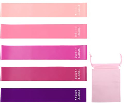 5 elastische Fitnessbänder – Hochflexible Widerstandsbänder mit 5 Stufen – Trainingsbänder in anmutigem Rosa – Ideal für Krafttraining Pilates & Yoga