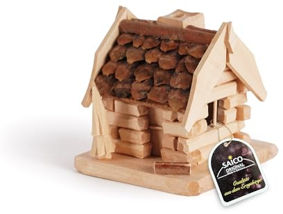 Saico - Räucherhütte Erzgebirge - Räucherhaus mit Schornstein - Holzkunst aus dem Erzgebirge, Räucherhäuschen aus Holz, rustikale Duft-Deko für Winter & Weihnachten - 8,5 x 9 x 9 cm - Made in Germany