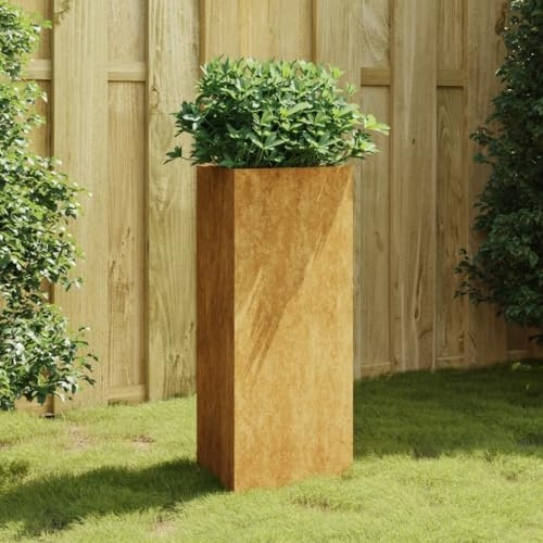 Hoopleep Pflanzkübel 40x34,5x75 cm Cortenstahl, Rost-Optik, Outdoor Metall Pflanzgefäß für Garten, Terrasse, Balkon, Gemüse