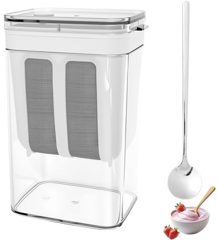 Yogurt Strainer with Lid, Detachable Fine Mesh Stainless Steel Yoghurt Maker for Whey Separation & Greek Yogurt Maker, Compact Filter Pot for Nut Milk, Sauce, Soybean, Juice, Coffees(1100ML)