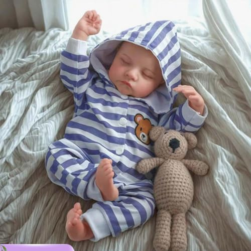 RUNGQIANY Reborn Bambola Maschio Addormentata Occhi Chiusi 20 Pollici Bambole Reborn 50 cm, Maschio Silicone Testa Arti Corpo Cotone Pesato, Giocattolo Dormiente Regalo Bambini 3+ Collezionisti