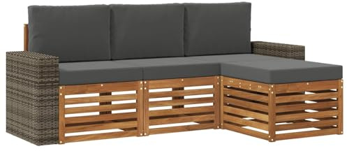 vidaXL Outdoor-Sofagarnitur mit Kissen 4 pcs Natur und Anthrazit, Garten-Sofa, modernes Lounge-Set, entspannende Möbel für Terrasse, ideal zum Chillen