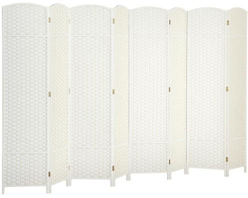 HOMCOM Paravent 8-teilig Raumteiler Faltbar Sichtschutz 320x170 cm Weiß | Trennwand aus Kiefernholz, Raumtrenner, Stellwand, für Schlafzimmer Wohnzimmer
