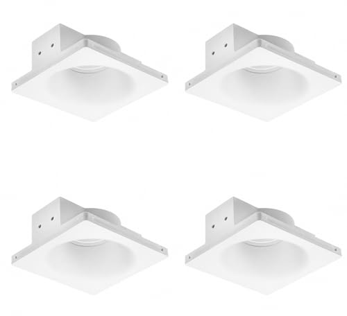 4 PCS Portafaretto in Gesso da Incasso Quadrato 120x120x45mm, Interno Tondo,Faretto da Soffitto per Cartongesso,Verniciabile Antiabbagliamento, Portalampada GU10,Connettore Fast,Molla Trasparente