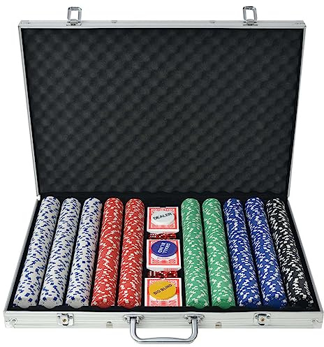 Poker Chip Set 1000 Chips Aluminium Case | 6 Casino Würfel, 3 Kartendecks, Dealer Button, Small Blind, Big Blind