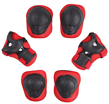 CHIC-Sport Lot de 6 Protections pour Poignets, Genoux, Coudes Trottinnettes/Skate/Scooter/BMX/Scooter/Cyclisme/Bicyclette Sécurité (Rouge, 3-8 Ans)