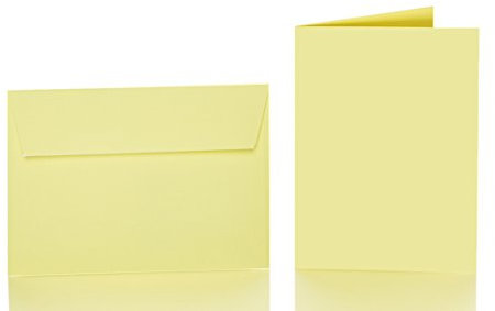 Paper24 25 Faltkarten blanko mit Umschlag 120x170 mm, Briefumschläge B6, Doppelkarten mit Umschlag sind ideal für Geburtstag in Gelb