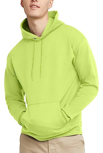 Hanes Men's Pullover EcoSmart Hooded Sweatshirt, safety green, Large