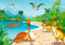 Hochwertiges Kinderposter Dinosaurier, 100 cm breit x 70 cm hoch, Dekoration, Kunstdruck, Wandbild, Fineartprint, Wandposter Poster für Kinderzimmer, Poster für Kinder, Kinderposter (Dinosaurier)