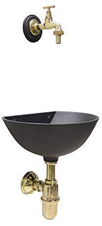 Fontaine murale modèle 600 couleur fonte avec robinet 195 et siphon en laiton poli pour la maison et le jardin