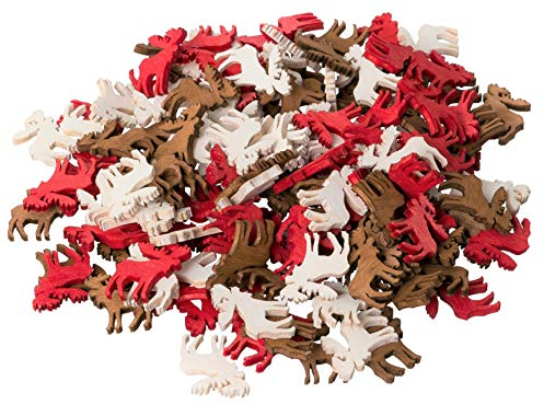 creativ home Holz- Tischstreu. Streudekoration. ELCH 144 Teile. 2/2 / 0,25 cm. Elche, Hirschen, Rentiere. ROT -Mix. 9619618-01