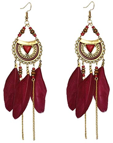 1 Paar Weiblich Boho Ohrringe Baumeln Bunte Lange Feder Quaste Ethnic-tropfen-ohrringe Schmuck-geschenk