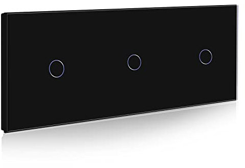 BSEED interruptor tactil Triple,1 Gang 1 Vía+ 1 Gang 1 Vía+1 Gang 1 Vía interruptor táctil de pared Negro con indicador LED, interruptores de luz pared con con panel de vidrio templado