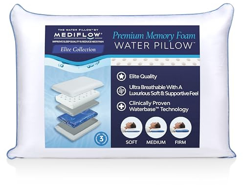 Mediflow Water Pillow - Elite Collection, Memory Foam Pillow. Orthopedic Pillow for Neck Pain Relief, Adjustable Water Pillow for Sleeping.