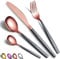 HOMQUEN Ensemble de Couverts 24 pièces avec revêtement de tête en Or Rose avec poignée Noire de Mars, Ensemble de Couverts en Acier Inoxydable, cuivre et Titane