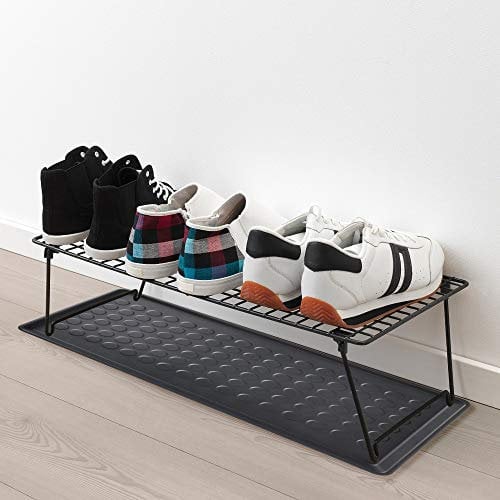 Nicoman Plastic Shoe Tray with Metal Shelf Rack for Wellies, Boot, Umbrella