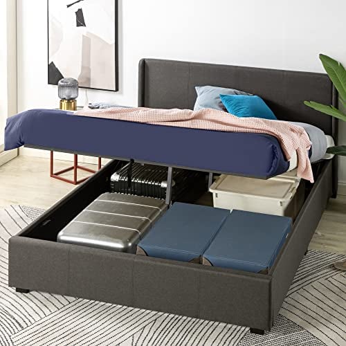 Zinus Maddon Letto 120x190 cm - Struttura letto 31 cm di altezza con contenitore sotto il letto - Ottomano Sollevamento a gas Struttura del letto imbottita con contenitore - Grigio scuro