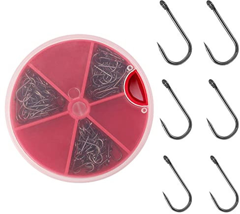 Dr.Fish 150pcs Barbless Fishing Hooks Eyed for Carp Coarse in Popular Size 8 10 12 for Freshwater Saltwater, Comes in Tackle Box with Rotatable Lid