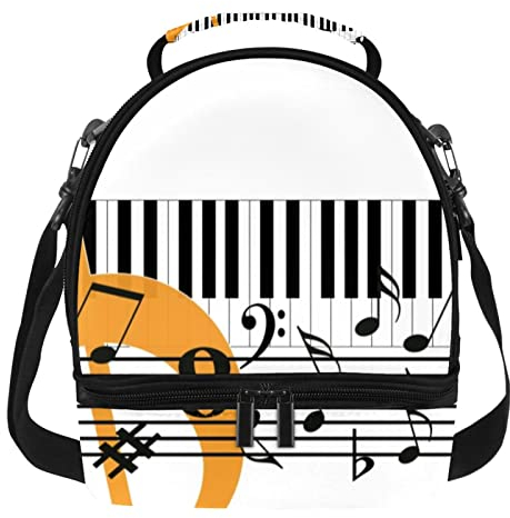 Lonchera de doble piso, con aislamiento, música de piano (2) bolsa térmica térmica impermeable grande