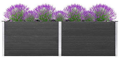 RONGQI Garten-Hochbeet, Hochbeet Balkon, Pflanztisch, Kräutergarten, Kräuterbeet, Kräuterspirale, Blumenkasten, Pflanzkasten, 200x50x91 cm WPC Grau