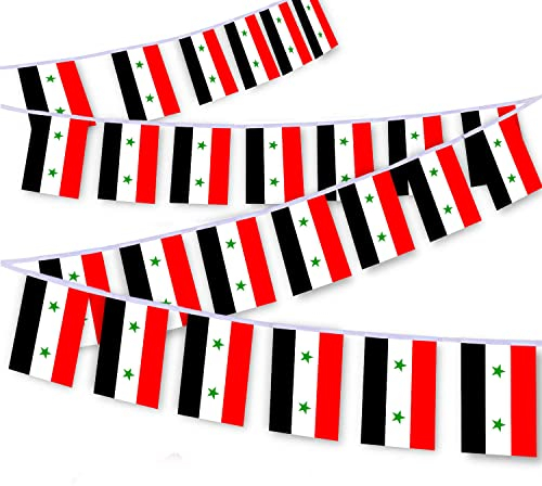 MacLand 30 Stück Syrien-Flaggenschnur, 90 m, syrische Wimpelkette, Dekorationsbanner für den Innen- und Außenbereich, Terrasse, Hof, Dekoration