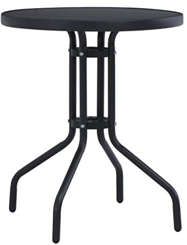 INLIFE Mesa de jardín negra de 80 cm, acero y cristal, color negro, 11,5 kg