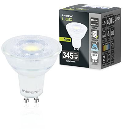 Integral LED 5 PACK Glas GU10 Kaltes Tageslicht 6500K, 400LM, 3.6W (äquivalent zu 50W) Dimmbare Lampe - Energieeffizient & Ideal für Spotlight Armaturen & Downlights in Badezimmern
