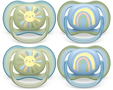 Philips Avent Ultra Air Pacifier 0-6m, Smiling Sun/Blue Rainbow, 4 pack SCF085/49