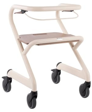 Saljol Wohnraumrollator, Helfer für den Wohnbereich, Indoor Rollator, Trippelrollator, wendig, stabil, mobiler Handlauf, Sitzhöhe 58 cm, Ivoy White (elfenbein)
