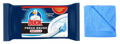 Duck Fresh Brush Refills - 12 Flushable Cleaning Pads- -Biodegradable Duck Toilet Bowl Cleaner (1 Pack) - with Microfibre Cleaning Cloth