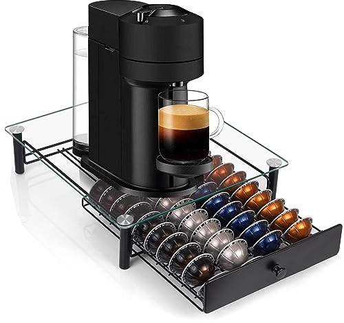Eastsign Cajón para cápsulas de café, vidrio templado, soporte para cápsulas Nespresso Vertuo, bandeja de cajón para almacenamiento de 40 cápsulas Vertuoline, diseñado para accesorios Nespresso,
