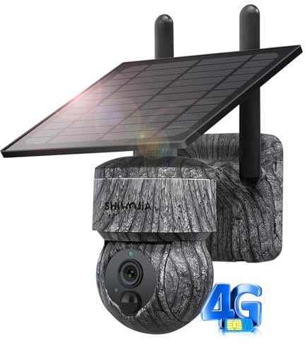 SHIWOJIA 4G LTE Cámara de Vigilancia Exterior Solar, 2K 360° PTZ Cámara de Seguridad Solar con Tarjeta SIM, Audio de 2 vías, Sensor de Movimiento PIR