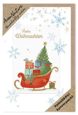 Weihnachten Neujahr Karte Avan Nature Nachhaltig schöne Grußkarte Schlitten Geschenke 16x11cm